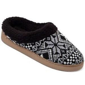 Cuddl Duds Women's Faux-Fur-Lined Fair Isle Clog Slippers Black Medium New